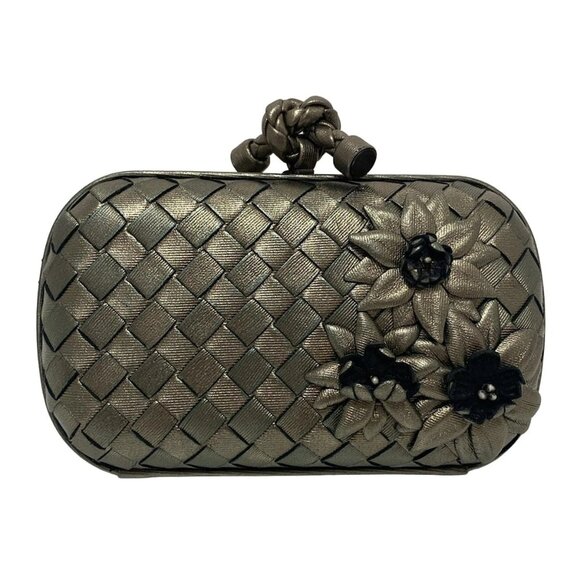 BOTTEGA VENETA Impero Knot - Khaki Black Leather Clutch Bag 645-072925 - Picture 1 of 7
